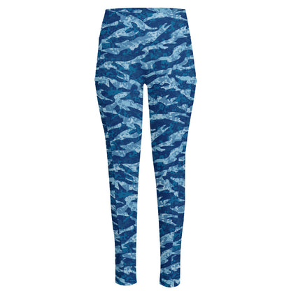 Navy Tiger Stripe Camo Pattern Print High-Waisted Pocket Leggings