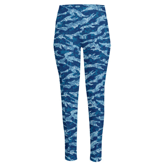 Navy Tiger Stripe Camo Pattern Print High-Waisted Pocket Leggings