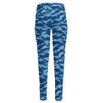 Navy Tiger Stripe Camo Pattern Print High-Waisted Pocket Leggings