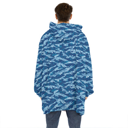 Navy Tiger Stripe Camo Pattern Print Hoodie Blanket
