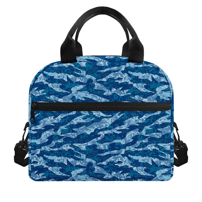 Navy Tiger Stripe Camo Pattern Print Insulated Lunch Bag