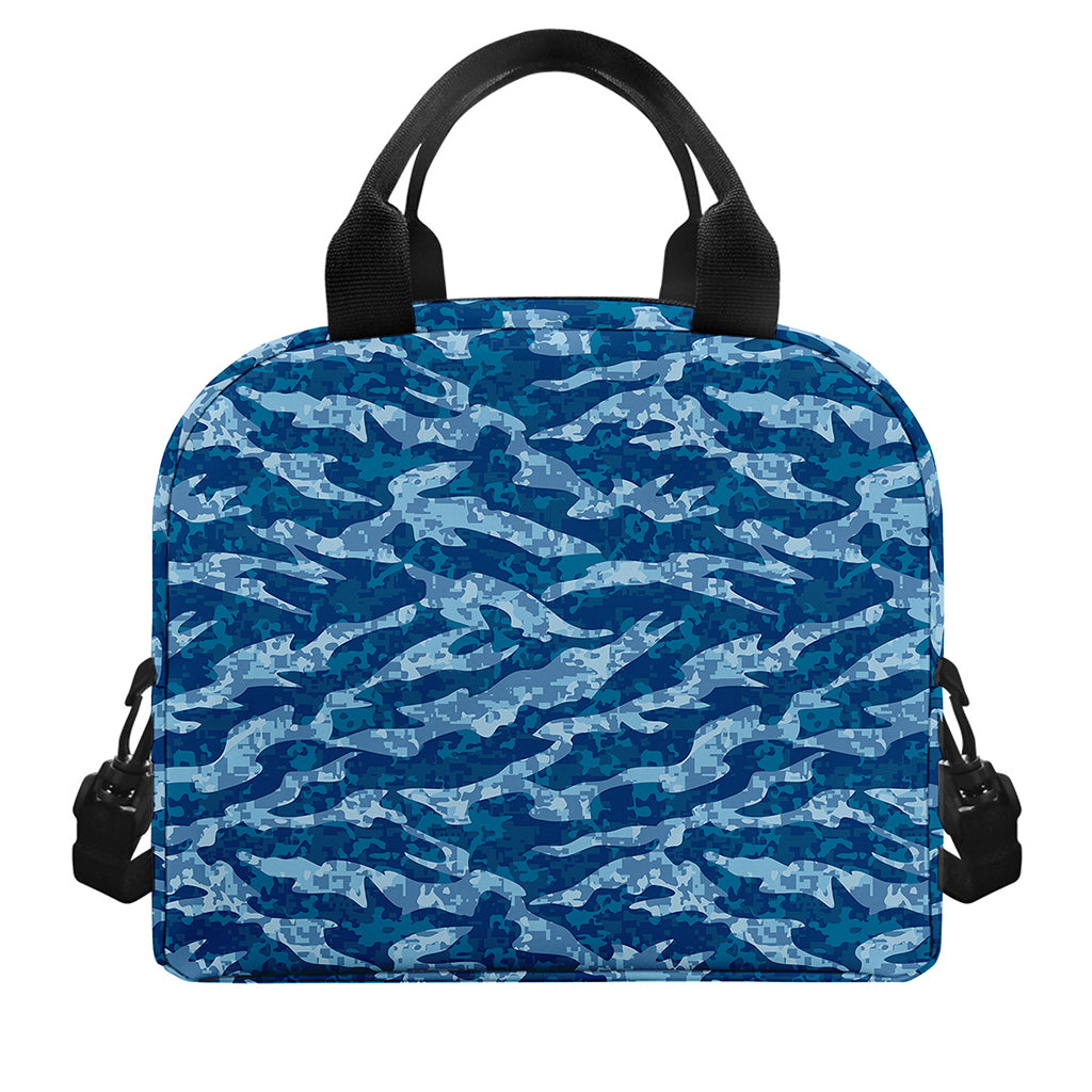 Navy Tiger Stripe Camo Pattern Print Insulated Lunch Bag