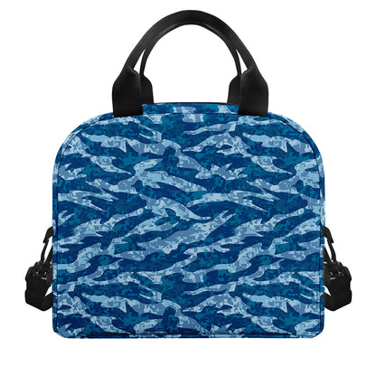 Navy Tiger Stripe Camo Pattern Print Insulated Lunch Bag