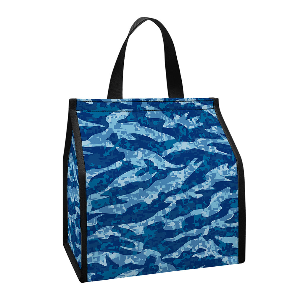 Navy Tiger Stripe Camo Pattern Print Insulated Lunch Tote