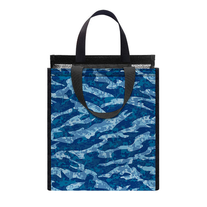 Navy Tiger Stripe Camo Pattern Print Insulated Lunch Tote