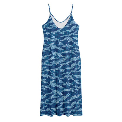 Navy Tiger Stripe Camo Pattern Print Jersey Midi Cami Dress
