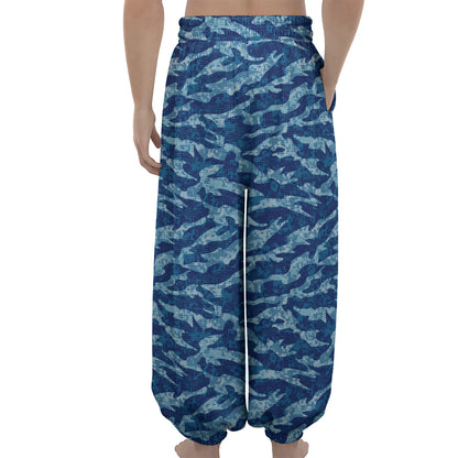 Navy Tiger Stripe Camo Pattern Print Lantern Pants