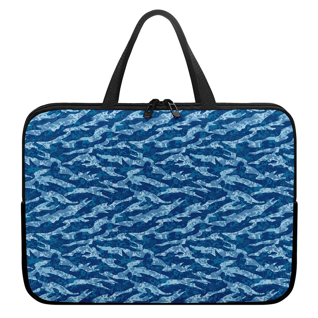 Navy Tiger Stripe Camo Pattern Print Laptop Sleeve With Handle