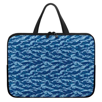 Navy Tiger Stripe Camo Pattern Print Laptop Sleeve With Handle