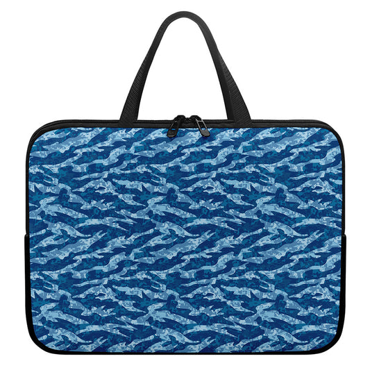 Navy Tiger Stripe Camo Pattern Print Laptop Sleeve With Handle