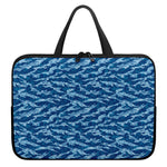Navy Tiger Stripe Camo Pattern Print Laptop Sleeve With Handle