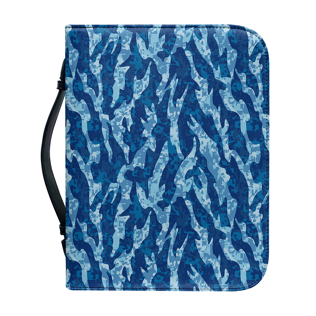 Navy Tiger Stripe Camo Pattern Print Leather Bible Cover