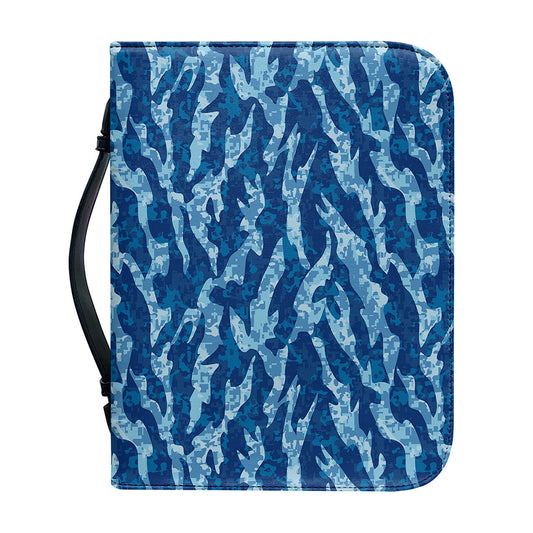 Navy Tiger Stripe Camo Pattern Print Leather Bible Cover