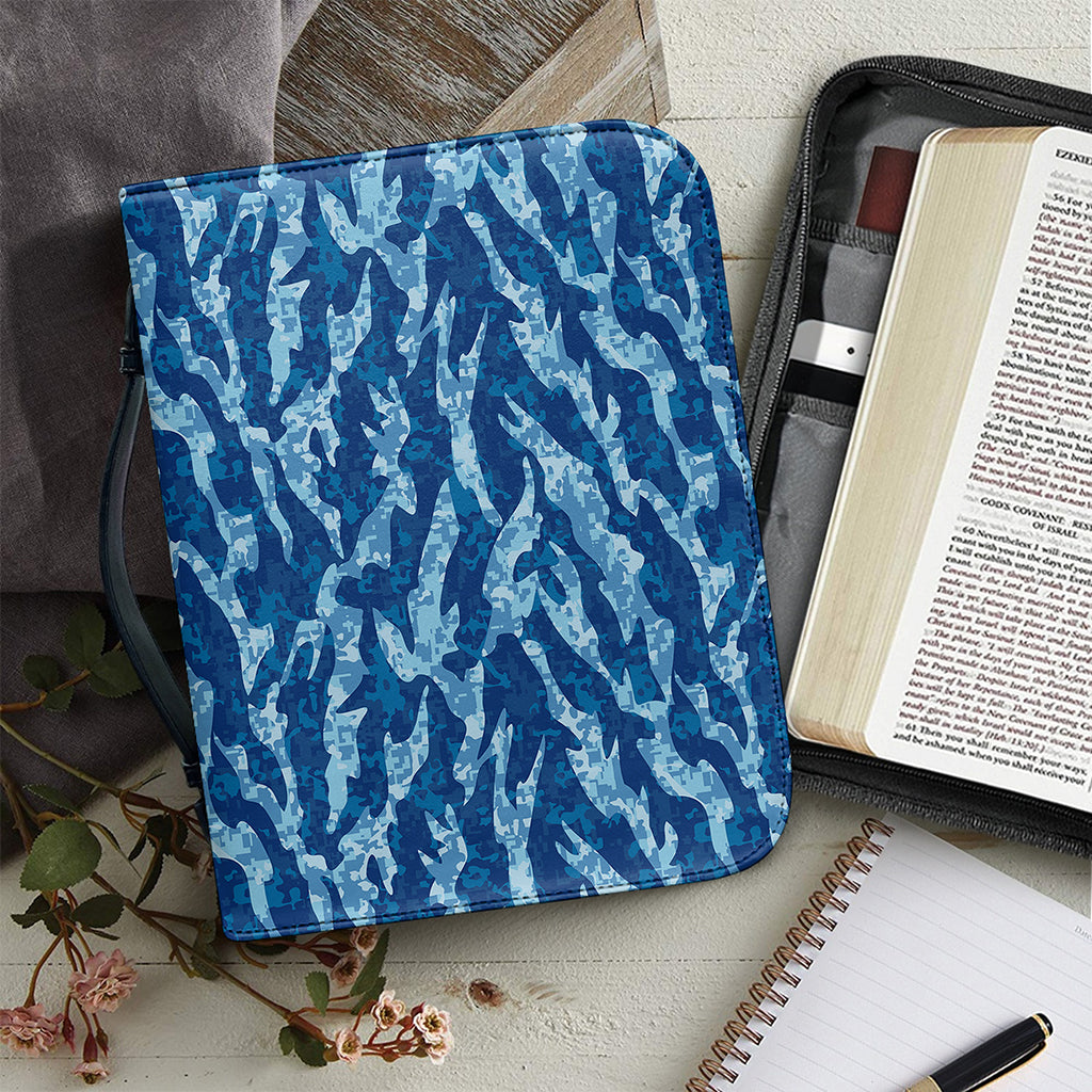 Navy Tiger Stripe Camo Pattern Print Leather Bible Cover