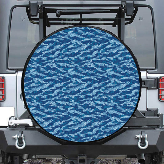 Navy Tiger Stripe Camo Pattern Print Leather Spare Tire Cover