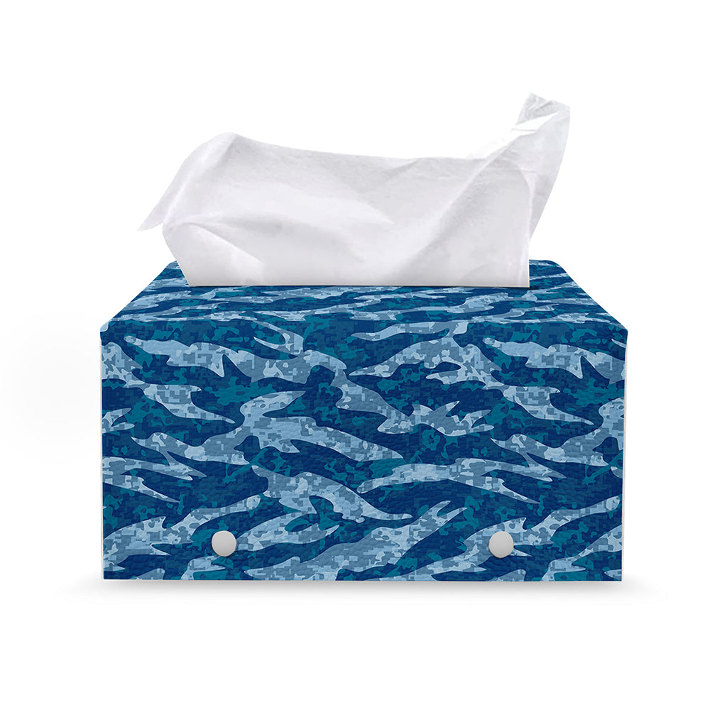 Navy Tiger Stripe Camo Pattern Print Leather Tissue Box Cover