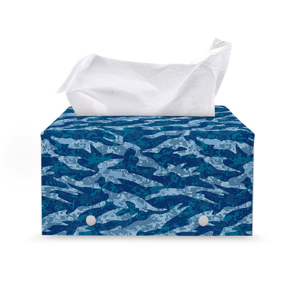 Navy Tiger Stripe Camo Pattern Print Leather Tissue Box Cover