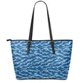 Navy Tiger Stripe Camo Pattern Print Leather Tote Bag With Zipper