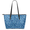 Navy Tiger Stripe Camo Pattern Print Leather Tote Bag