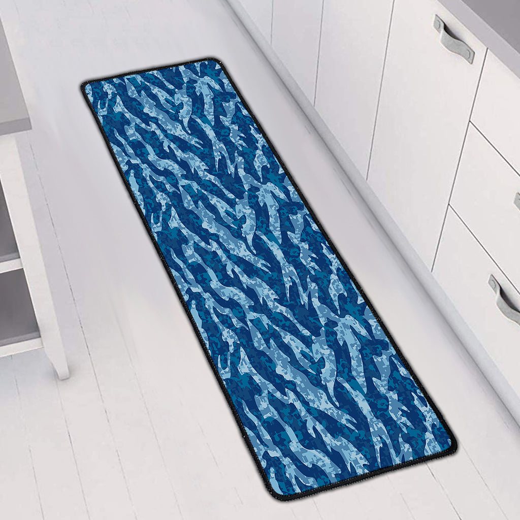 Navy Tiger Stripe Camo Pattern Print Long Kitchen Mat