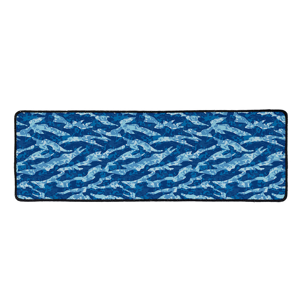 Navy Tiger Stripe Camo Pattern Print Long Kitchen Mat