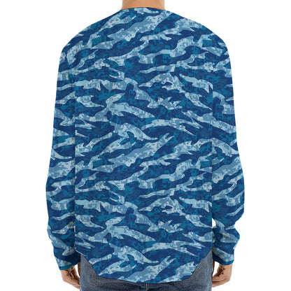 Navy Tiger Stripe Camo Pattern Print Long Sleeve Baseball Jersey