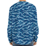 Navy Tiger Stripe Camo Pattern Print Long Sleeve Baseball Jersey