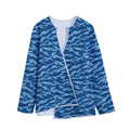 Navy Tiger Stripe Camo Pattern Print Long Sleeve Short Coat