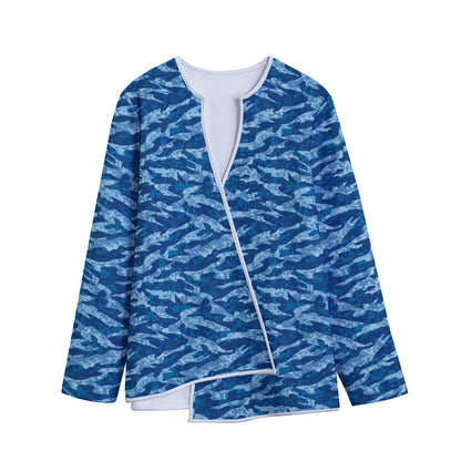 Navy Tiger Stripe Camo Pattern Print Long Sleeve Short Coat