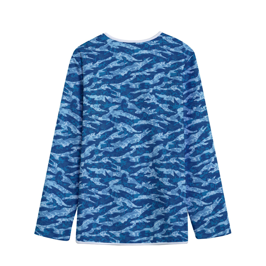 Navy Tiger Stripe Camo Pattern Print Long Sleeve Short Coat