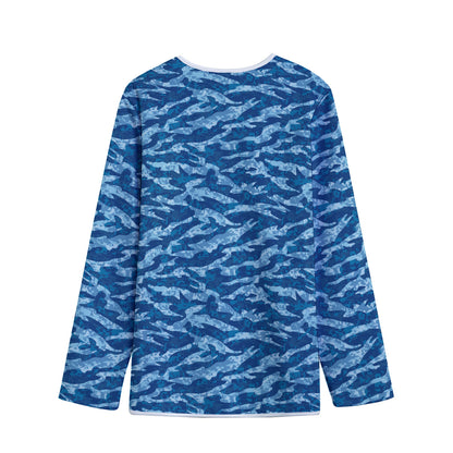 Navy Tiger Stripe Camo Pattern Print Long Sleeve Short Coat