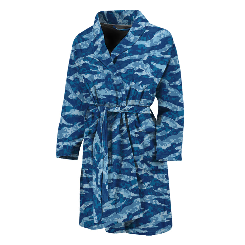 Navy Tiger Stripe Camo Pattern Print Men's Bathrobe