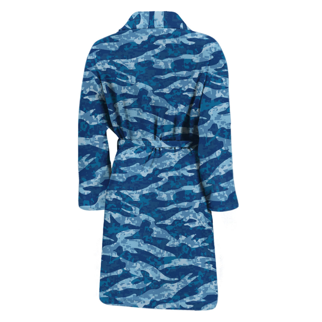 Navy Tiger Stripe Camo Pattern Print Men's Bathrobe