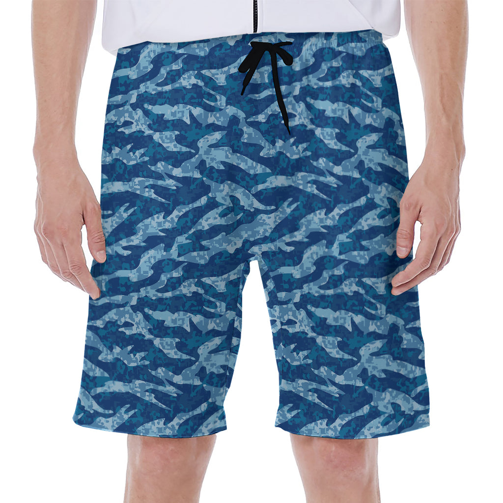 Navy Tiger Stripe Camo Pattern Print Men's Beach Shorts