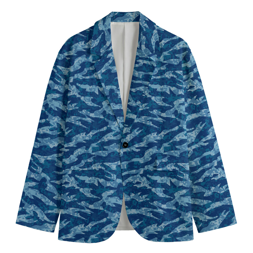 Navy Tiger Stripe Camo Pattern Print Men's Blazer