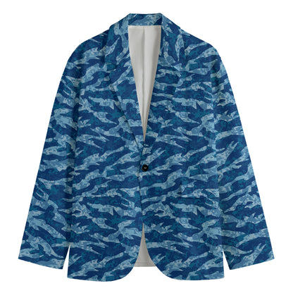 Navy Tiger Stripe Camo Pattern Print Men's Blazer