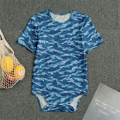 Navy Tiger Stripe Camo Pattern Print Men's Bodysuit