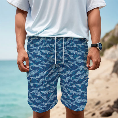 Navy Tiger Stripe Camo Pattern Print Men's Cargo Shorts