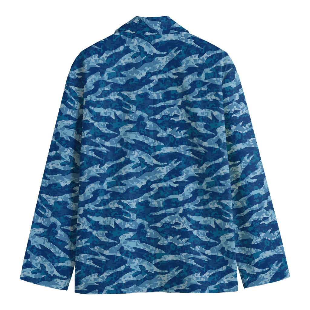 Navy Tiger Stripe Camo Pattern Print Men's Cotton Blazer