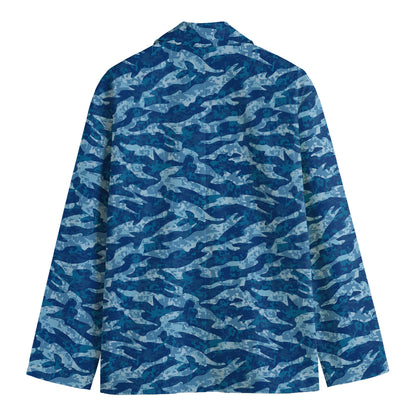 Navy Tiger Stripe Camo Pattern Print Men's Cotton Blazer