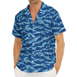 Navy Tiger Stripe Camo Pattern Print Men's Deep V-Neck Shirt