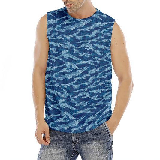 Navy Tiger Stripe Camo Pattern Print Men's Fitness Tank Top