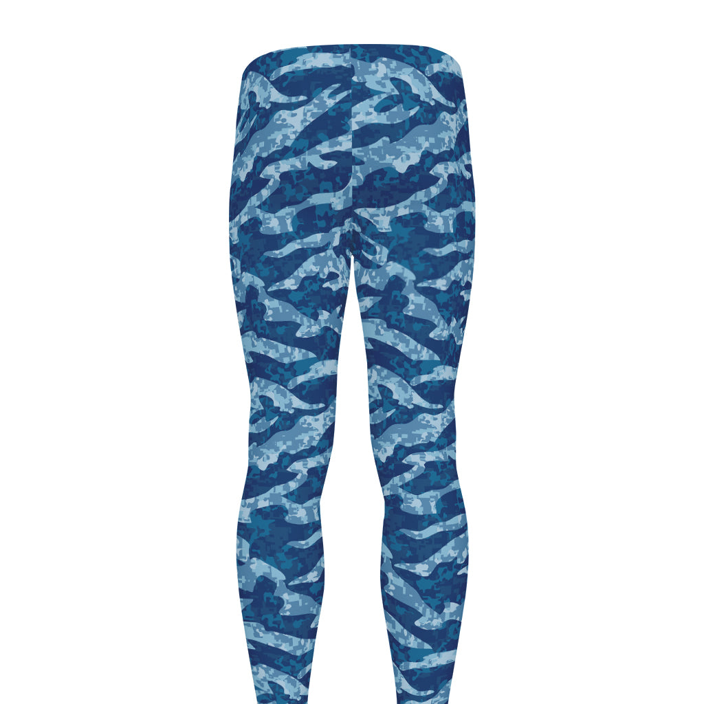 Navy Tiger Stripe Camo Pattern Print Men's leggings