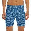Navy Tiger Stripe Camo Pattern Print Men's Long Boxer Briefs