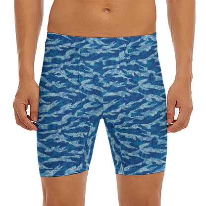 Navy Tiger Stripe Camo Pattern Print Men's Long Boxer Briefs