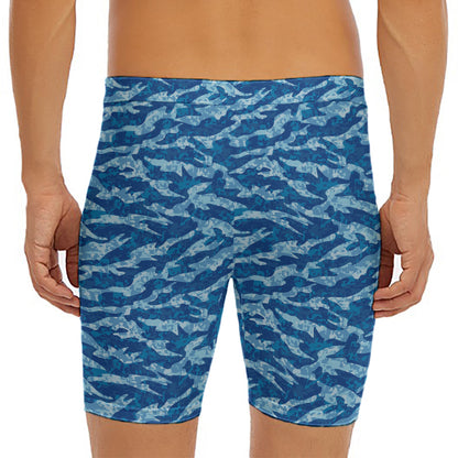 Navy Tiger Stripe Camo Pattern Print Men's Long Boxer Briefs