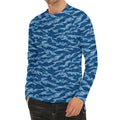 Navy Tiger Stripe Camo Pattern Print Men's Long Sleeve Rash Guard