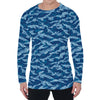 Navy Tiger Stripe Camo Pattern Print Men's Long Sleeve T-Shirt