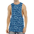 Navy Tiger Stripe Camo Pattern Print Men's Muscle Tank Top
