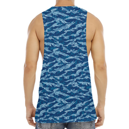 Navy Tiger Stripe Camo Pattern Print Men's Muscle Tank Top